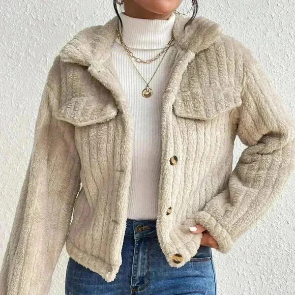 Apricot Casual Women's Flap Detail Fluffy Jacket - Picture 5 of 7